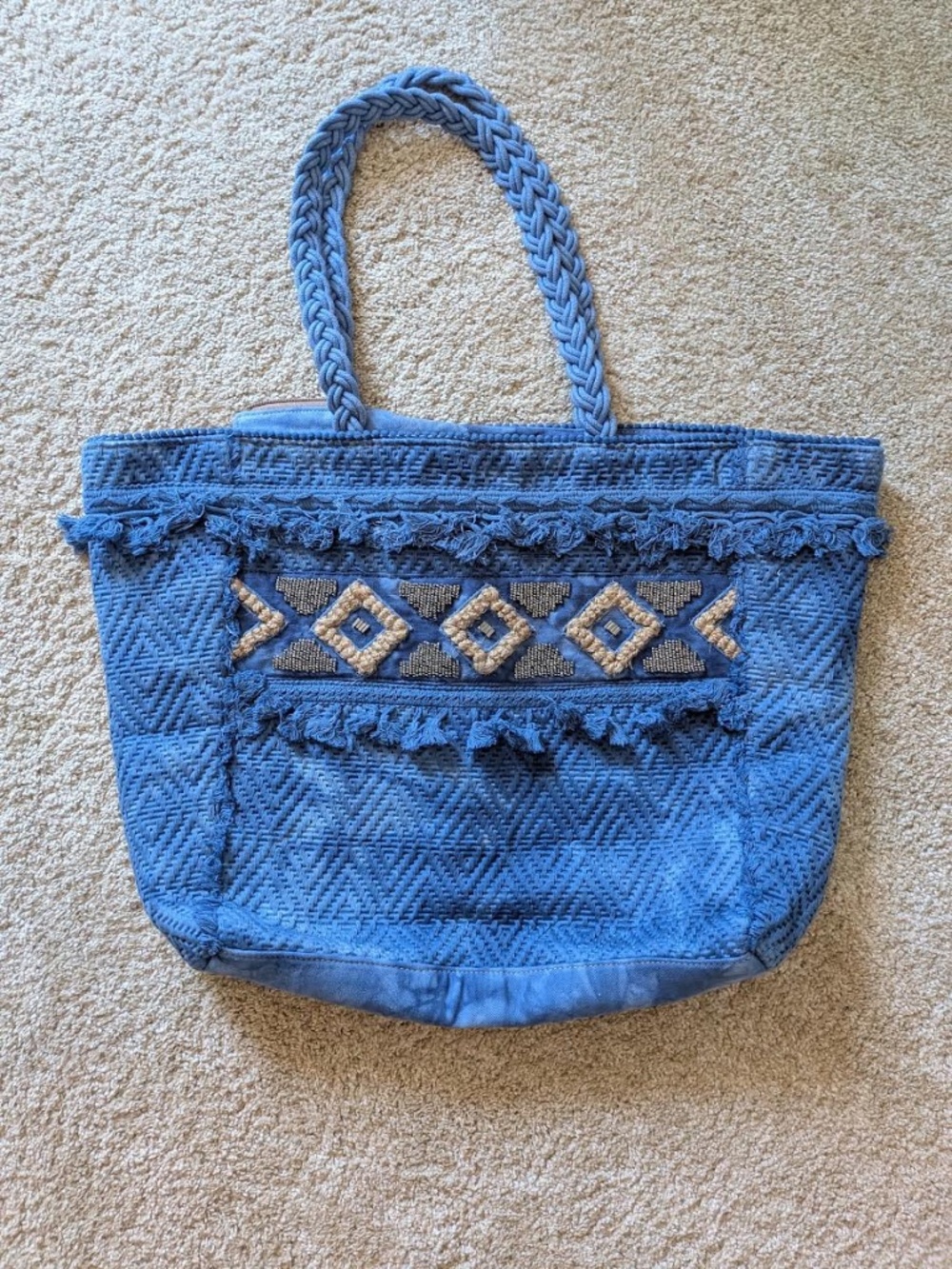 MYRA AZURE TRIBAL TASSEL TOTE BAG - NEW WITHOUT TAGS